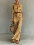 Audrey | Vestido maxi de manga larga con cinturón