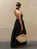 Vestido largo liso con espalda descubierta