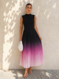 Vestido midi plisado degradado sin mangas