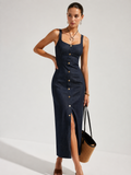 Vestido midi de mezclilla con botones delanteros