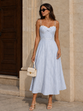 Vestido lencero de bustier a rayas con ribete de encaje