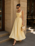 Vestido maxi de algodón y lino con recortes