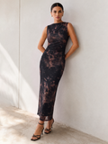 Vestido midi de malla fruncida con estampado tie-dye