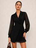 Vestido tipo blazer plisado con mangas transparentes