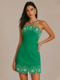 Vestido mini de algodón con tirantes y bordado floral