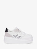 Zapatillas de polipiel con detalle de encaje y lentejuelas - Blanco