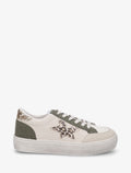 Zapatillas de dos materiales con motivo de estrella de leopardo - Beige/caqui