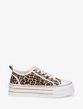 Zapatillas deportivas con estampado de leopardo, plataforma y ojales con strass - Camel