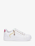 Zapatillas deportivas de piel sintética con cremallera decorativa - Blanco/fucsia