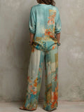 Claire | Conjunto elegante con estampado floral y pantalón de pierna ancha